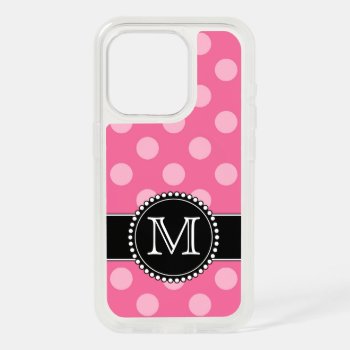 Pink Polkadot  Personalized  Monogrammed Defender Iphone 15 Pro Case by CoolestPhoneCases at Zazzle