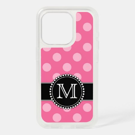 Pink Polkadot, Personalized, Monogrammed Defender Iphone 15 Pro Case