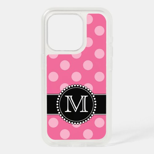 Pink Polkadot Personalized Monogrammed Defender iPhone 15 Pro Case