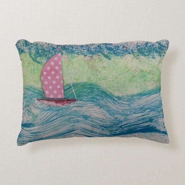 Pink Polkadot Sail Accent Pillow (Front)