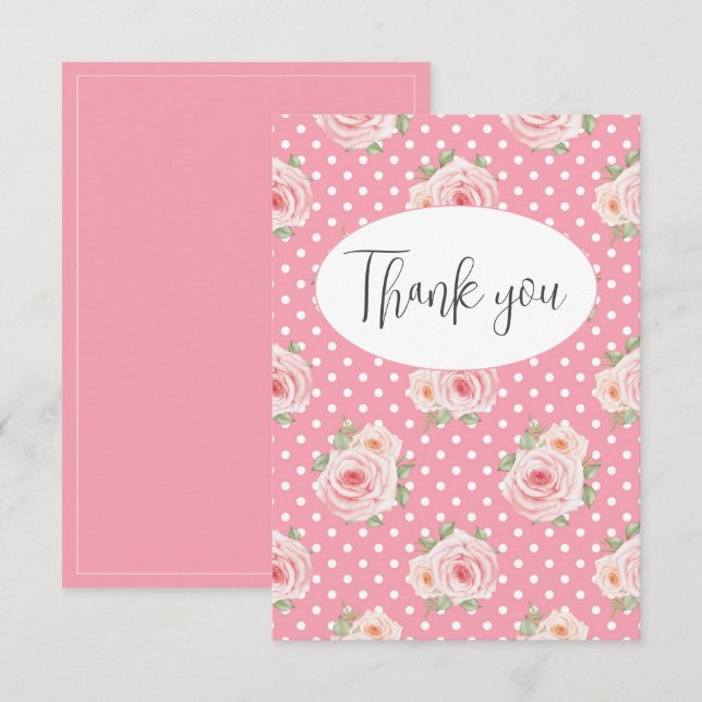 Pink Polkadots Flat Thank You Card (Front/Back)