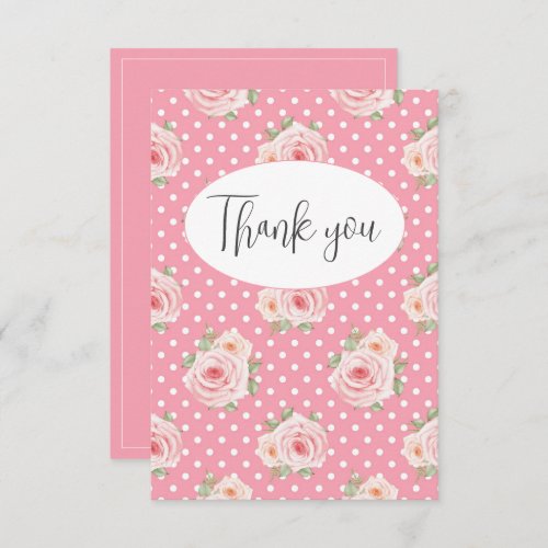 Pink Polkadots Flat Thank You Card