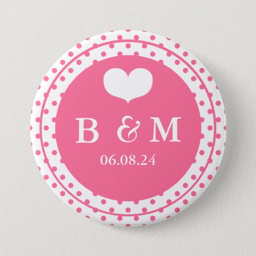 Pink Polkadots  Monogram Wedding Button
