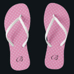 Pink polkadots monogram wedding party flip flops<br><div class="desc">Pink polka dots pattern name monogram wedding flip flops. Custom strap color for him and her / men and women. Custom background color and personalized name initials. Modern trendy polkadotted design sandals. Cute party favor for beach theme wedding, marriage, bridal shower, engagement, anniversary, birthday, bbq, bachelorette, girls weekend trip etc....</div>