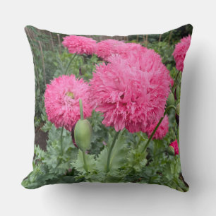 Pink Pom Pom Poppies Throw Pillow