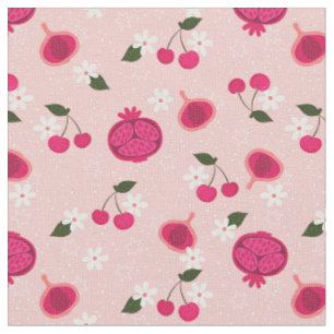 pink pomegranate fruit cherry floral daisy fabric