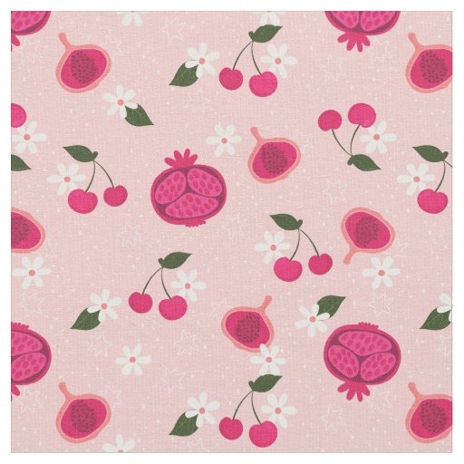 pink pomegranate fruit cherry floral daisy fabric