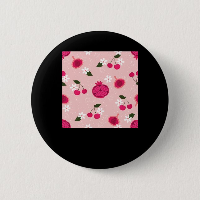 Pink Pomegranate Fruit Cherry Floral Daisy Sticker Button (Front)