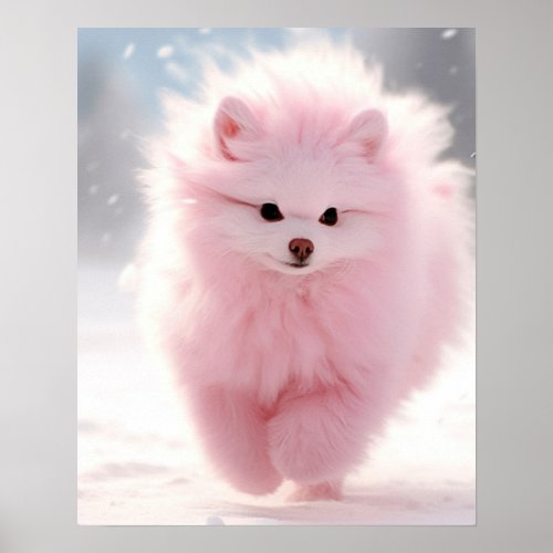 Pink Pomeranian in the Snow Poster