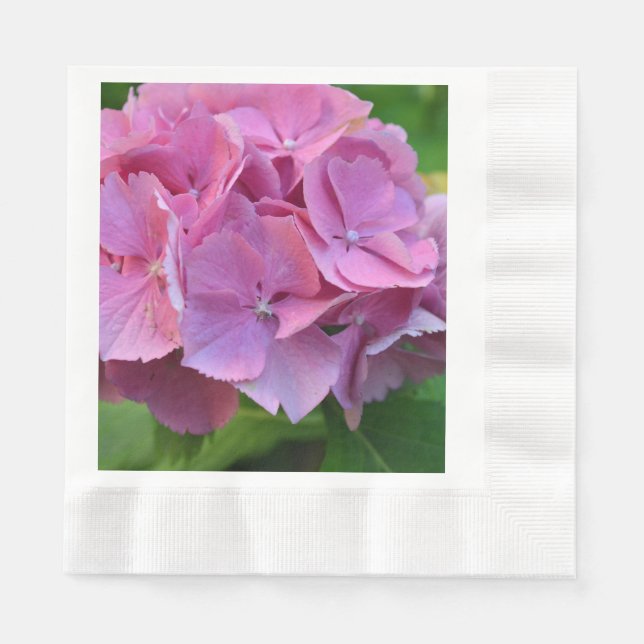 Pink Pompom Hydrangea Hortensia Flower Napkins (Front)