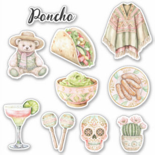 Pink Poncho Churros Sugar Skull Gaucamole Cactus Sticker