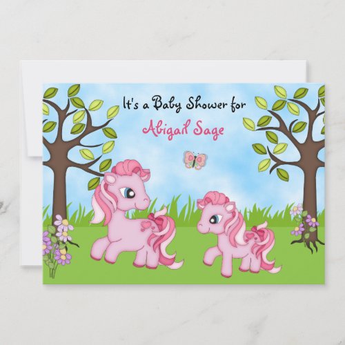 Pink Ponies Horse Baby Shower Invites ~ Girls