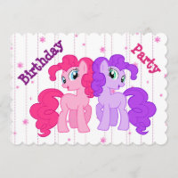 Pink Pony and Flowers Birthday Twins Invitations