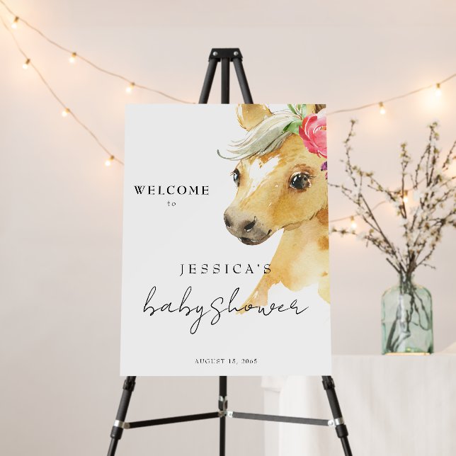 Pink Pony Baby Shower Welcome Sign (In Situ (Stand))