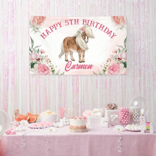 Pink pony birthday giddy up cowgirl party banner