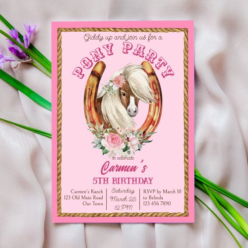 Pink pony birthday giddy up cowgirl party invitation
