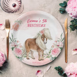 Pink pony birthday giddy up cowgirl party paper plates<br><div class="desc">Pony birthday giddy up cowgirl cowboy party custom party paper plates. Pink background,   pony with pink roses for horses,  ponies,  equestrian themed birthdays.</div>