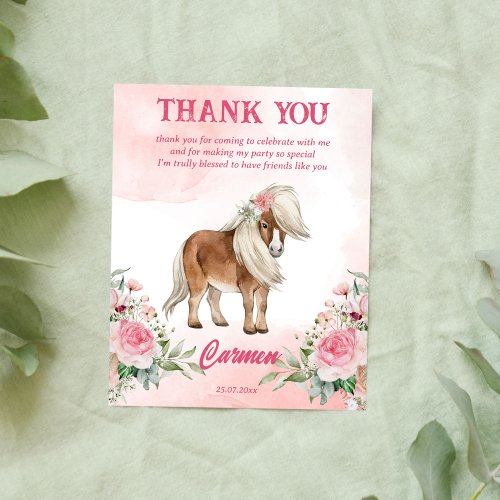 Pink pony birthday giddy up cowgirl thank you card