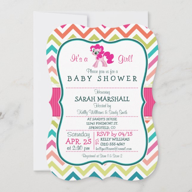 Pink Pony; Colorful Chevron Baby Shower Invitation (Front)