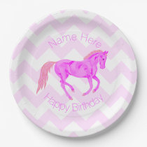 Pink Pony Cute Chevron Birthday Girl Baby Shower Paper Plates