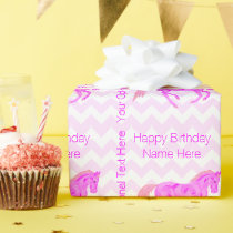 Pink Pony Cute Chevron Pattern Happy Birthday Wrapping Paper