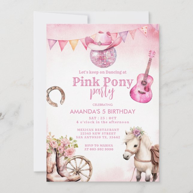 Pink Pony Party Country Western Girl Birthday Invitation (Front)