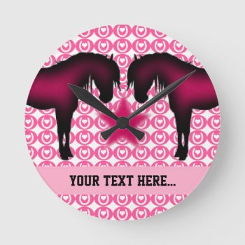 Pink Pony Personalized Round Clock by MysticDesigns at Zazzle