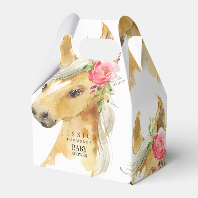 Pink Pony White Baby Shower Favor Boxes (Back Side)