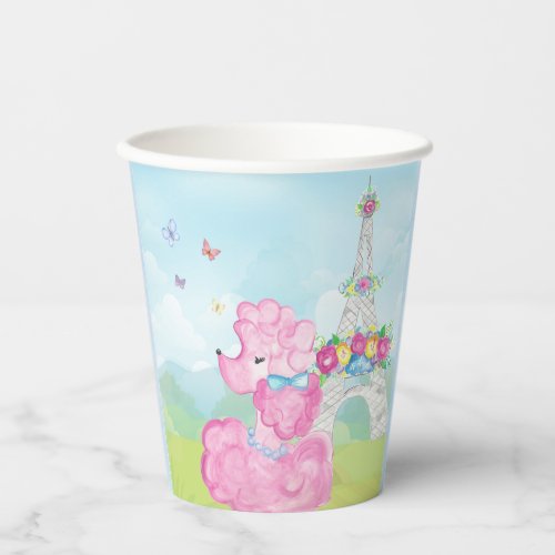 Pink Poodle and Eiffel Tower Paris France Paper Cups