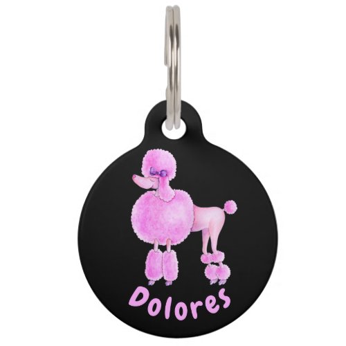 Pink poodle art and name  lost details pet tag