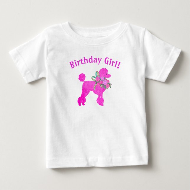 Pink Poodle Birthday Girl Personalized T-Shirt (Front)