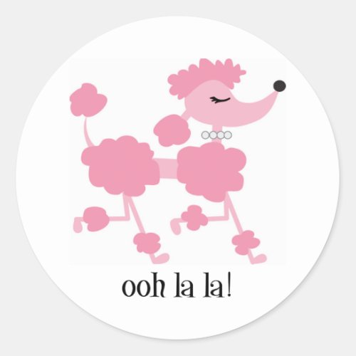 pink poodle classic round sticker