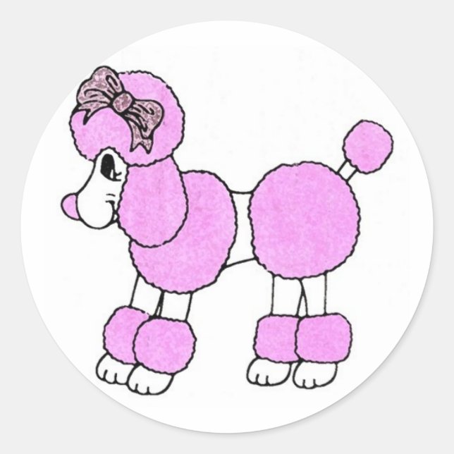 Pink Poodle Classic Round Sticker (Front)