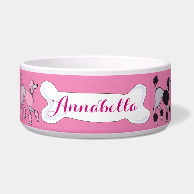 PINK POODLE Customizable Name Dogfood Pet Bowl (Front)
