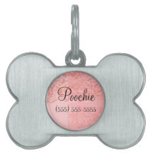 Pink Poodle Damask Small Dog Collar Pendant -