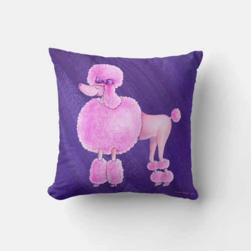 Pink poodle dark purple ultraviolet art pillow