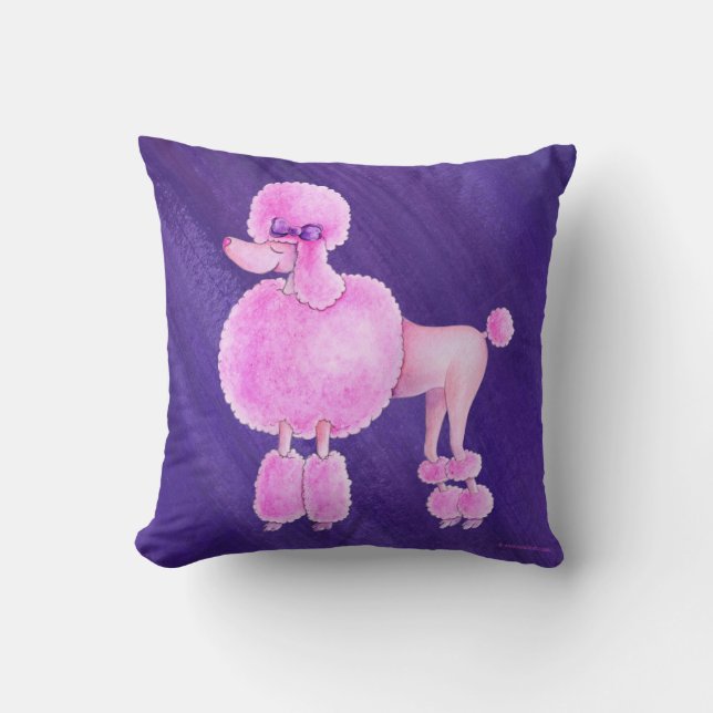 Pink poodle dark purple ultraviolet art pillow (Front)