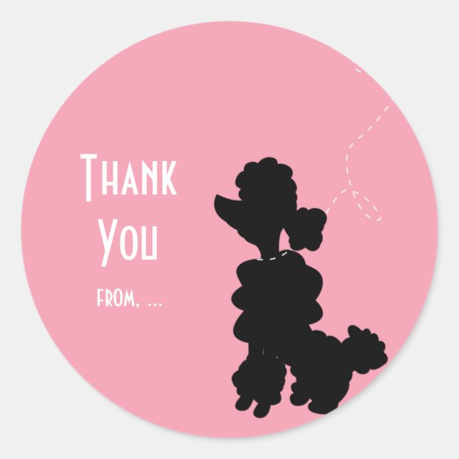 Pink Poodle Dog 50's Party Favor Sticker (Front)