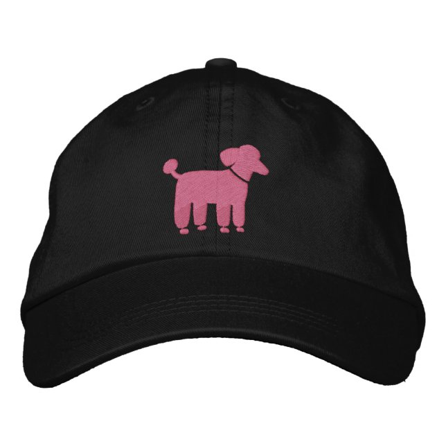 Pink Poodle Graphic Embroidered Baseball Hat (Front)