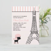 Pink Poodle in Paris Birthday Invitation (Standing Front)
