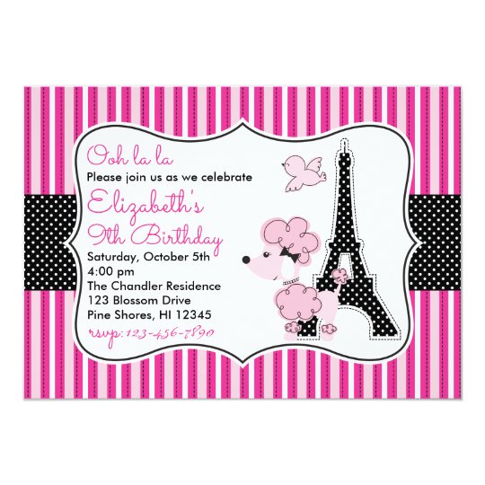 Pink Poodle In Paris Birthday Invitations Zazzle Com