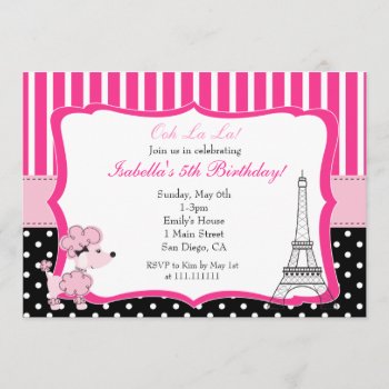 Pink Poodle In Paris Birthday Party Invitation by Petit_Prints at Zazzle