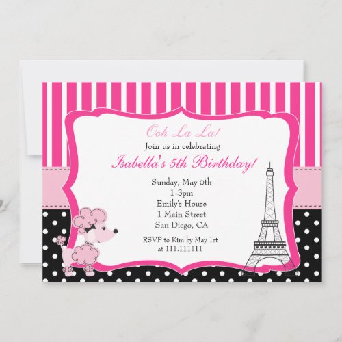 Pink Poodle in Paris Birthday Party Invitation