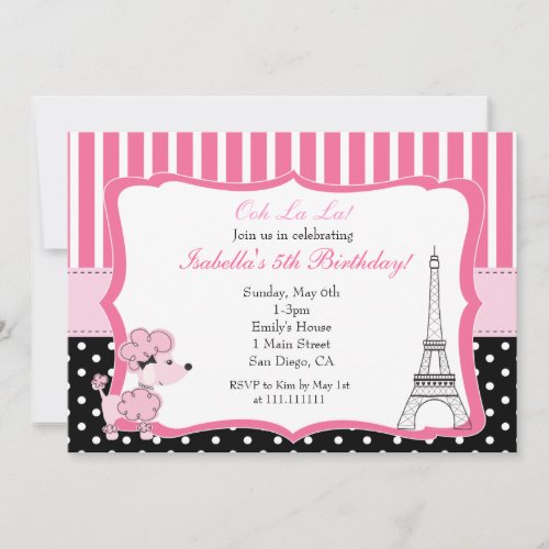 Pink Poodle in Paris Birthday Party Invitation
