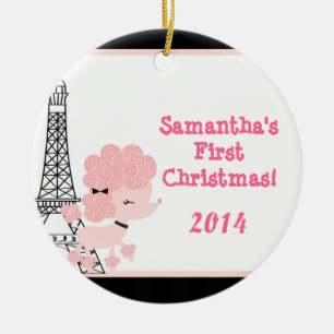 Pink Poodle in Paris Personalized Name Ornament