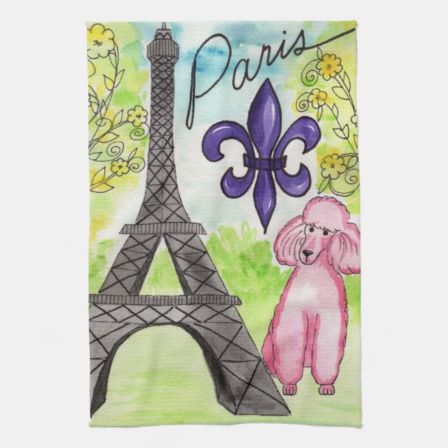 Pink Poodle in Paris Towel (Vertical)