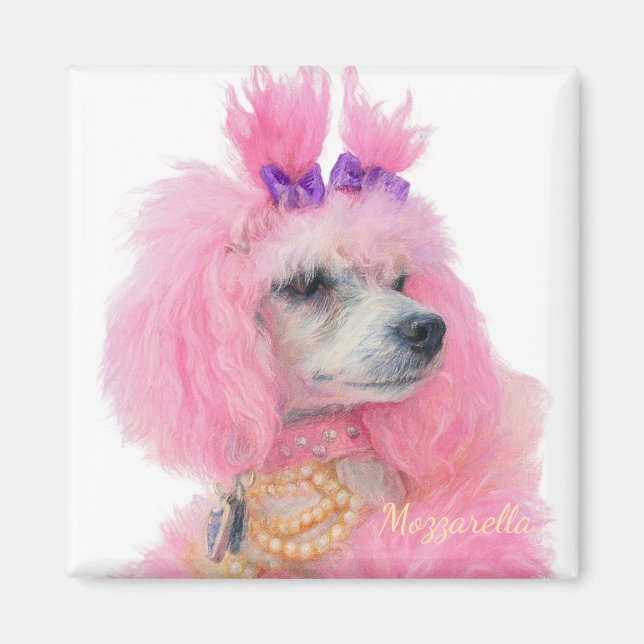 Pink poodle magnet, poodle decor magnet (Front)