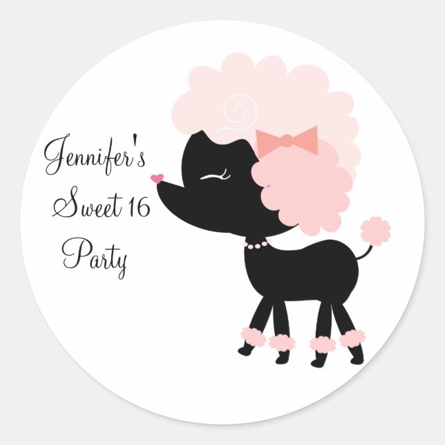 Pink Poodle Party Favor Label Envelope Seal (Front)