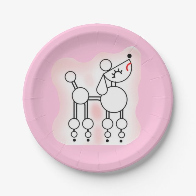 Pink Poodle Party Paper Plates (Front)