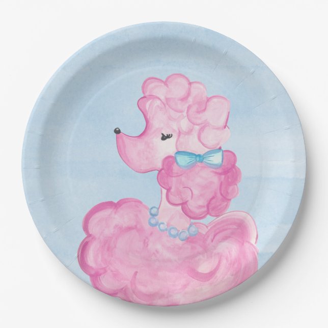 Pink Poodle Party, Paris France, Eiffel Tower Paper Plates (Front)